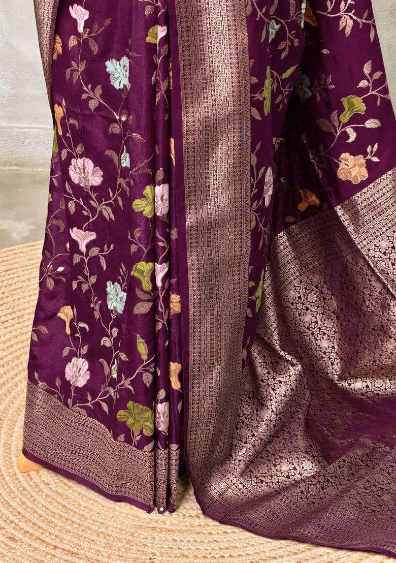 Deep Wine Semi Tusser Silk Tussar Saree With Traditional Woven Design For Women - Indya