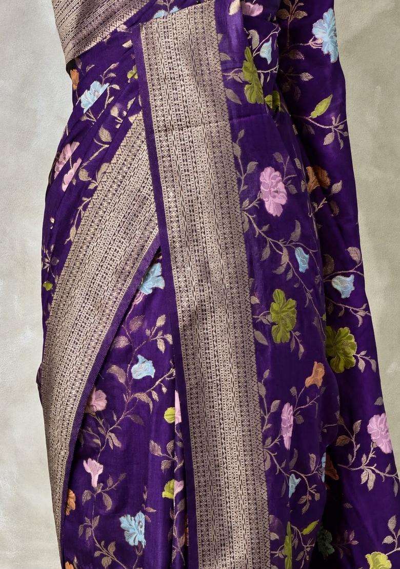 Violet Semi Tusser Silk Tussar Saree With Traditional Woven Design For Women - Indya