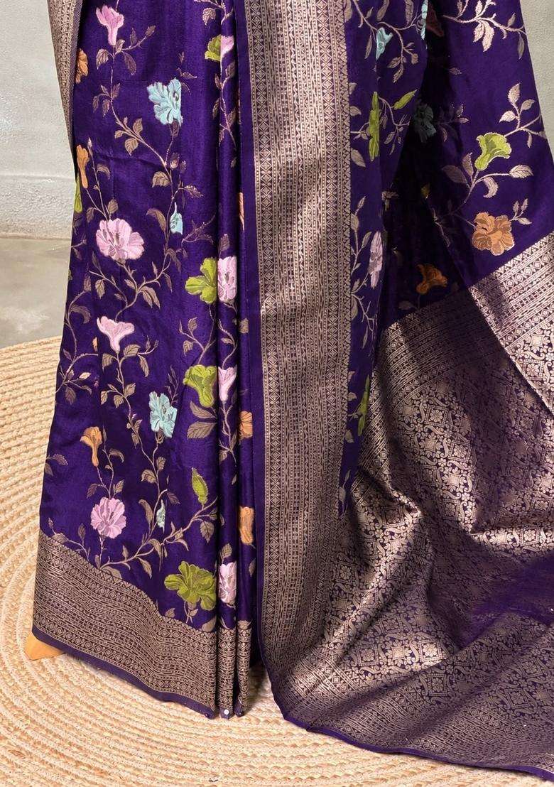 Violet Semi Tusser Silk Tussar Saree With Traditional Woven Design For Women - Indya