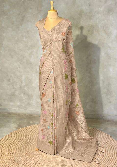 Nude Shade Semi Tusser Silk Tussar Saree With Traditional Woven Design For Women