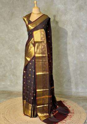 Rust Orange And Brown Banarasi Silk Saree With Traditional Woven Design For Women
