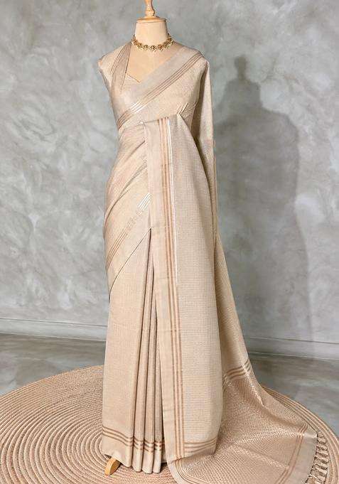 Sandal Chanderi Silk Cotton Saree With Traditional Woven Design For Women