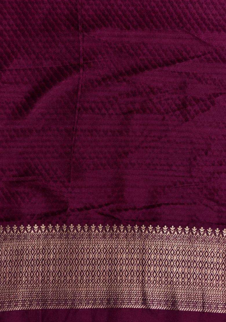 Deep Wine Banarasi Georgette Saree With Traditional Woven Design For Women - Indya