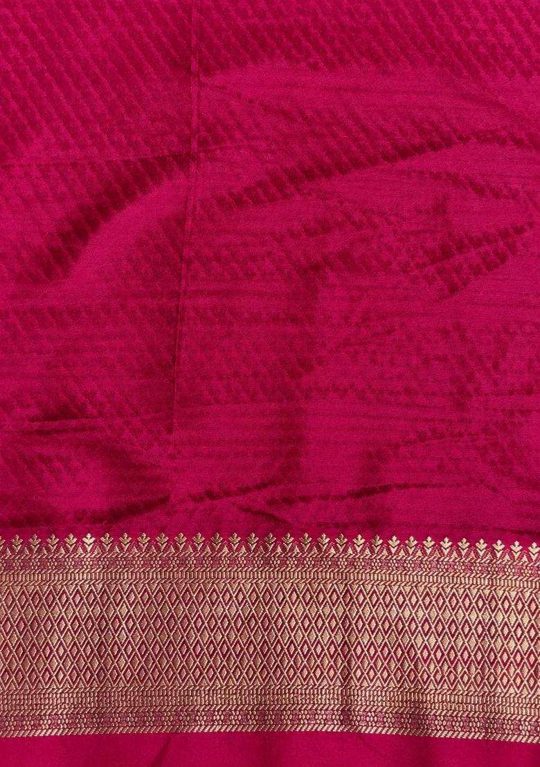 Dark Pink Banarasi Georgette Saree With Traditional Woven Design For Women - Indya