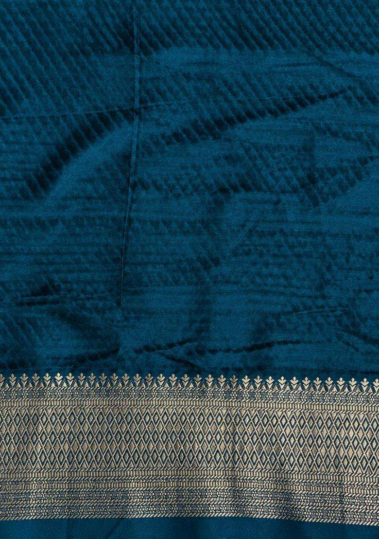 Teal Blue Banarasi Georgette Saree With Traditional Woven Design For Women - Indya