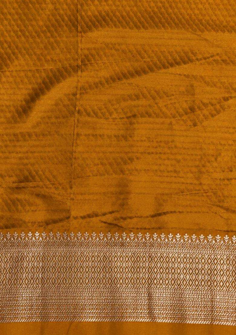 Mustard Yellow Banarasi Georgette Saree With Traditional Woven Design For Women - Indya