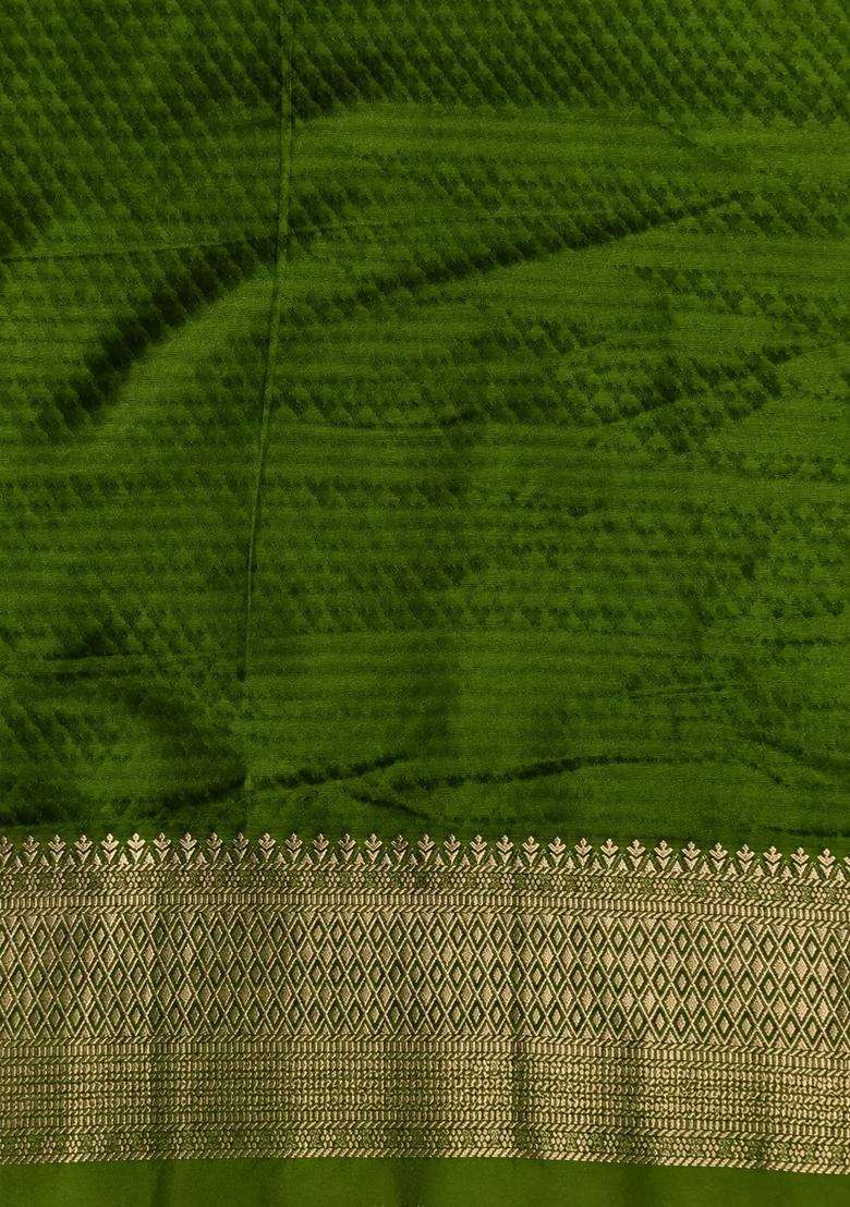 Olive Green Banarasi Georgette Saree With Traditional Woven Design For Women - Indya