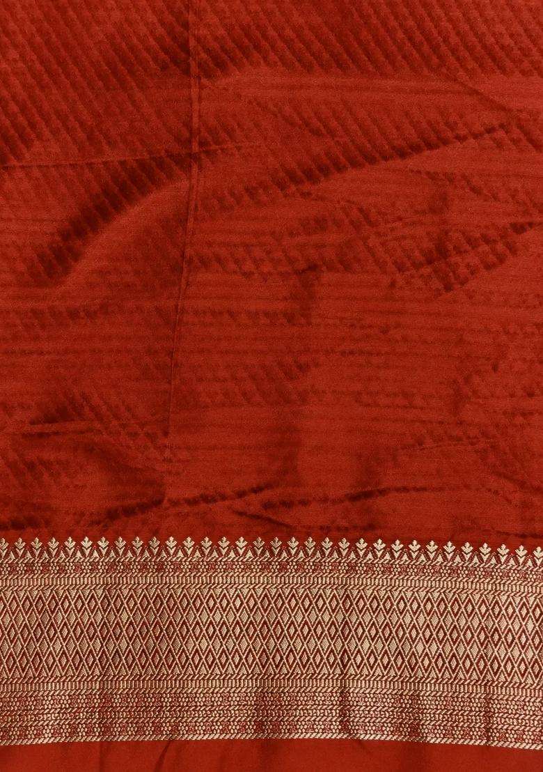 Rust Orange Banarasi Georgette Saree With Traditional Woven Design For Women - Indya