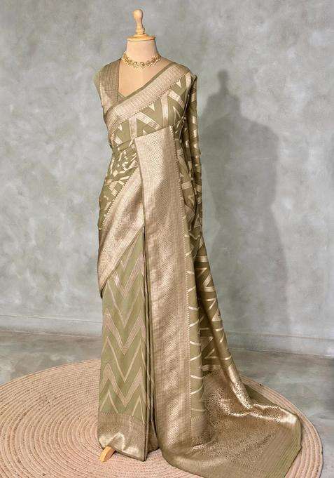 Pastel Green Banarasi Georgette Saree With Traditional Woven Design For Women