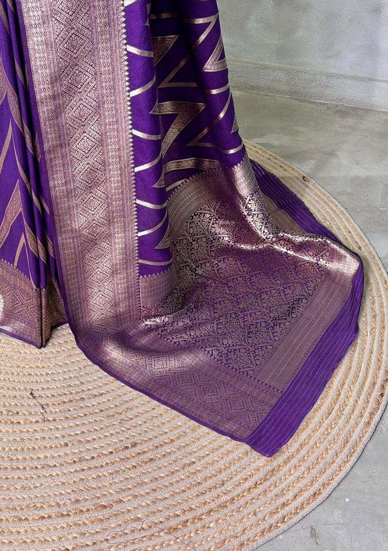 Violet Banarasi Georgette Saree With Traditional Woven Design For Women - Indya
