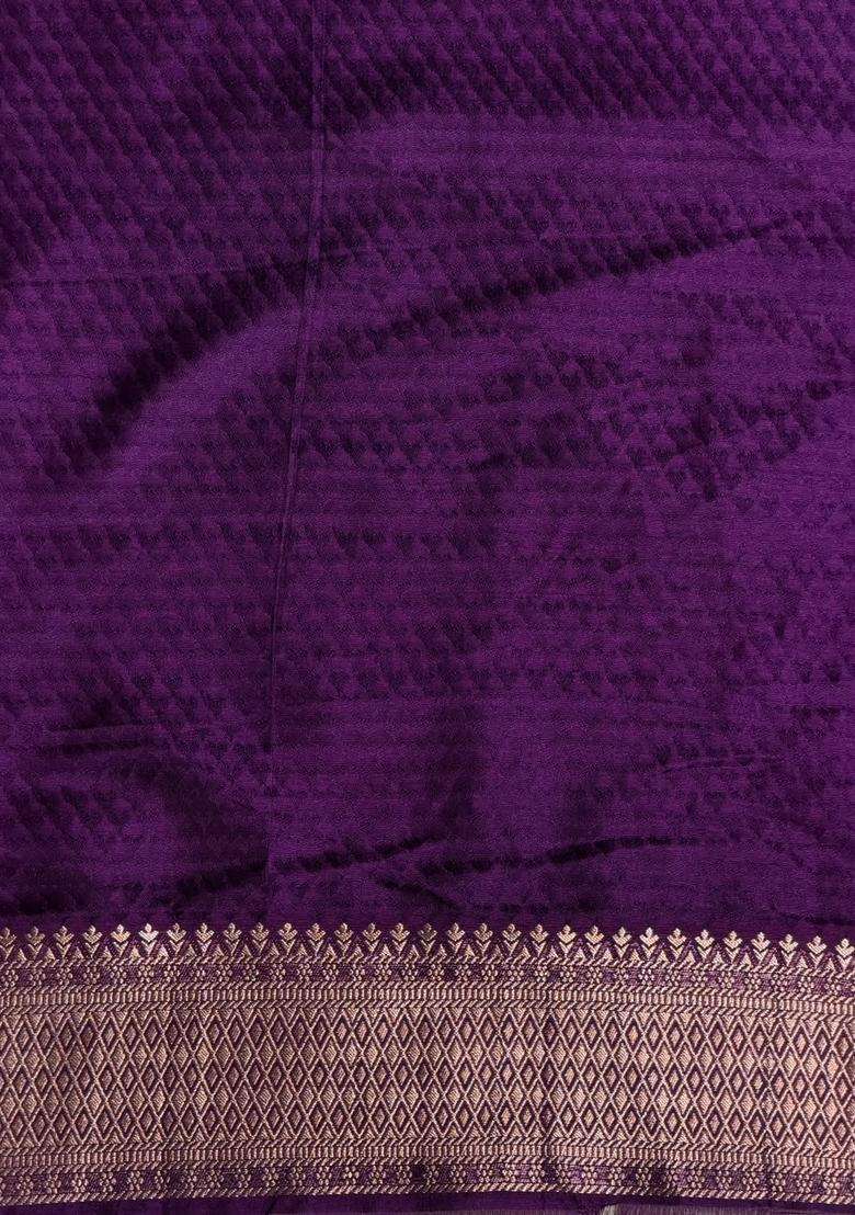 Violet Banarasi Georgette Saree With Traditional Woven Design For Women - Indya