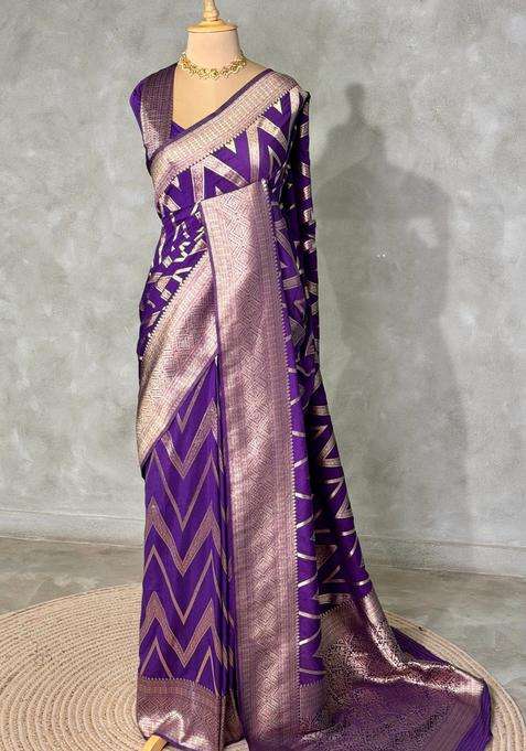 Violet Banarasi Georgette Saree With Traditional Woven Design For Women