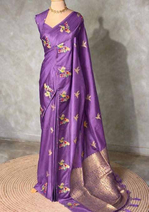 Grey Banarasi Satin Silk Saree With Traditional Woven Design For Women