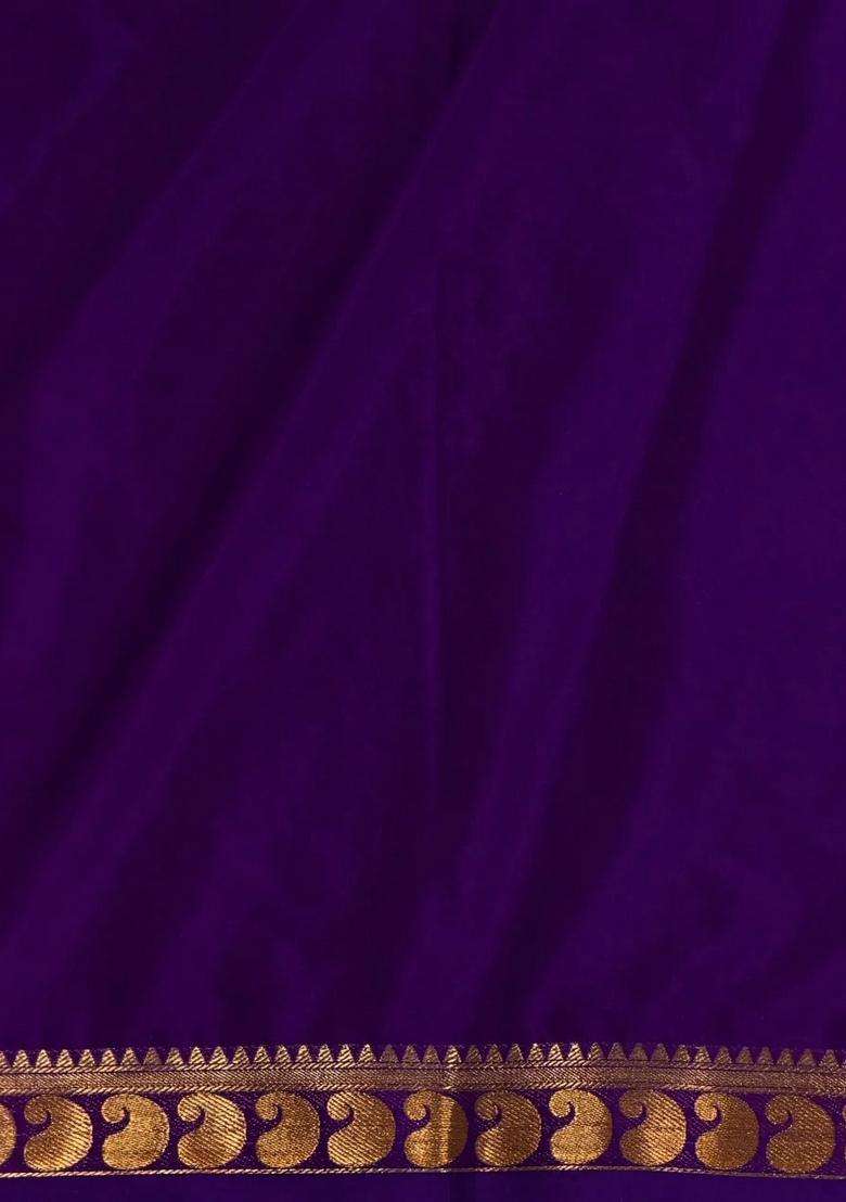 Violet Semi Mysore Crepe Silk Saree With Traditional Woven Design For Women - Indya