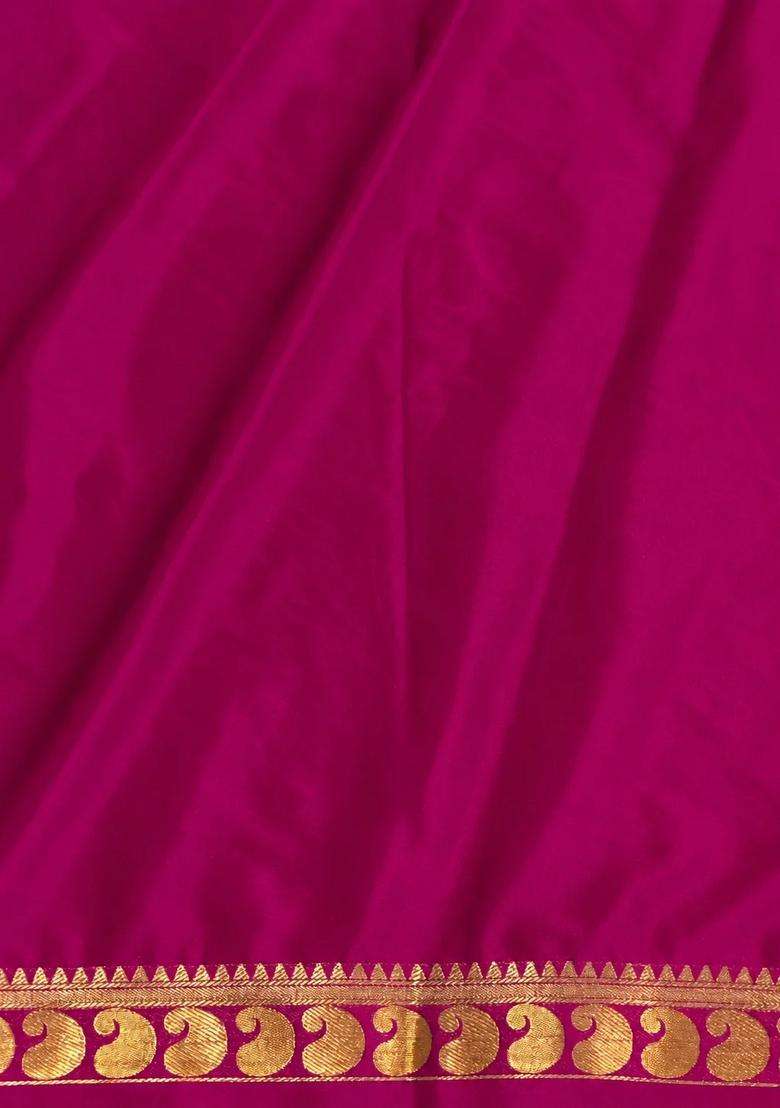 Pink Semi Mysore Crepe Silk Saree With Traditional Woven Design For Women - Indya