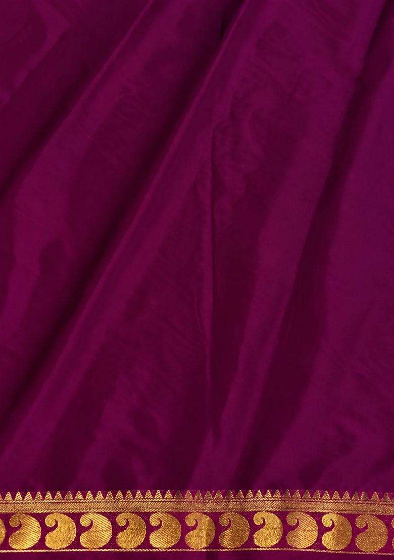 Wine Semi Mysore Crepe Silk Saree With Traditional Woven Design For Women - Indya