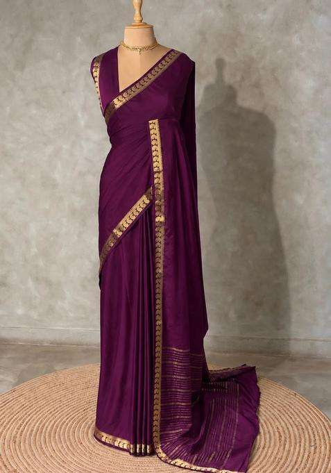 Wine Semi Mysore Crepe Silk Saree With Traditional Woven Design For Women