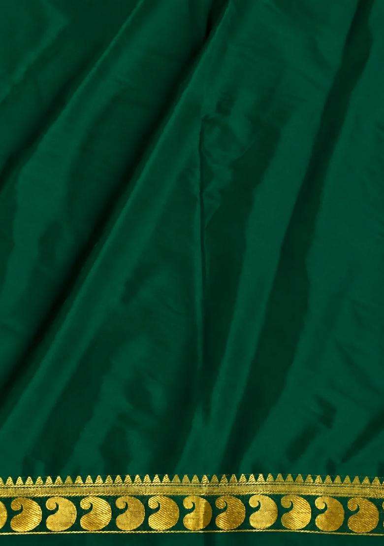 Green Semi Mysore Crepe Silk Saree With Traditional Woven Design For Women - Indya