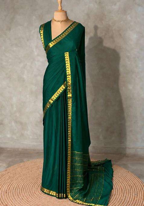 Green Semi Mysore Crepe Silk Saree With Traditional Woven Design For Women