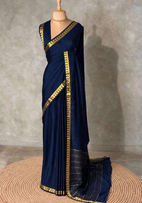Blue Semi Mysore Crepe Silk Saree With Traditional Woven Design For Women