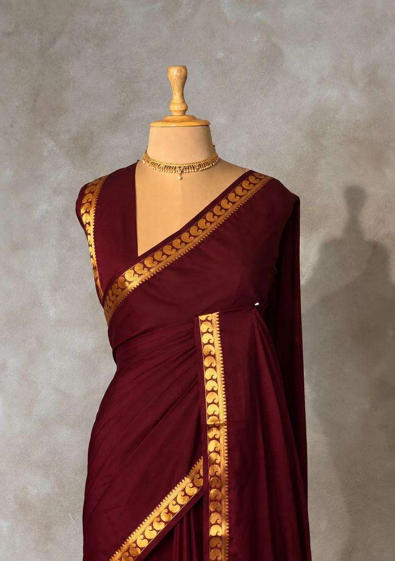 Brown Semi Mysore Crepe Silk Saree With Traditional Woven Design For Women - Indya