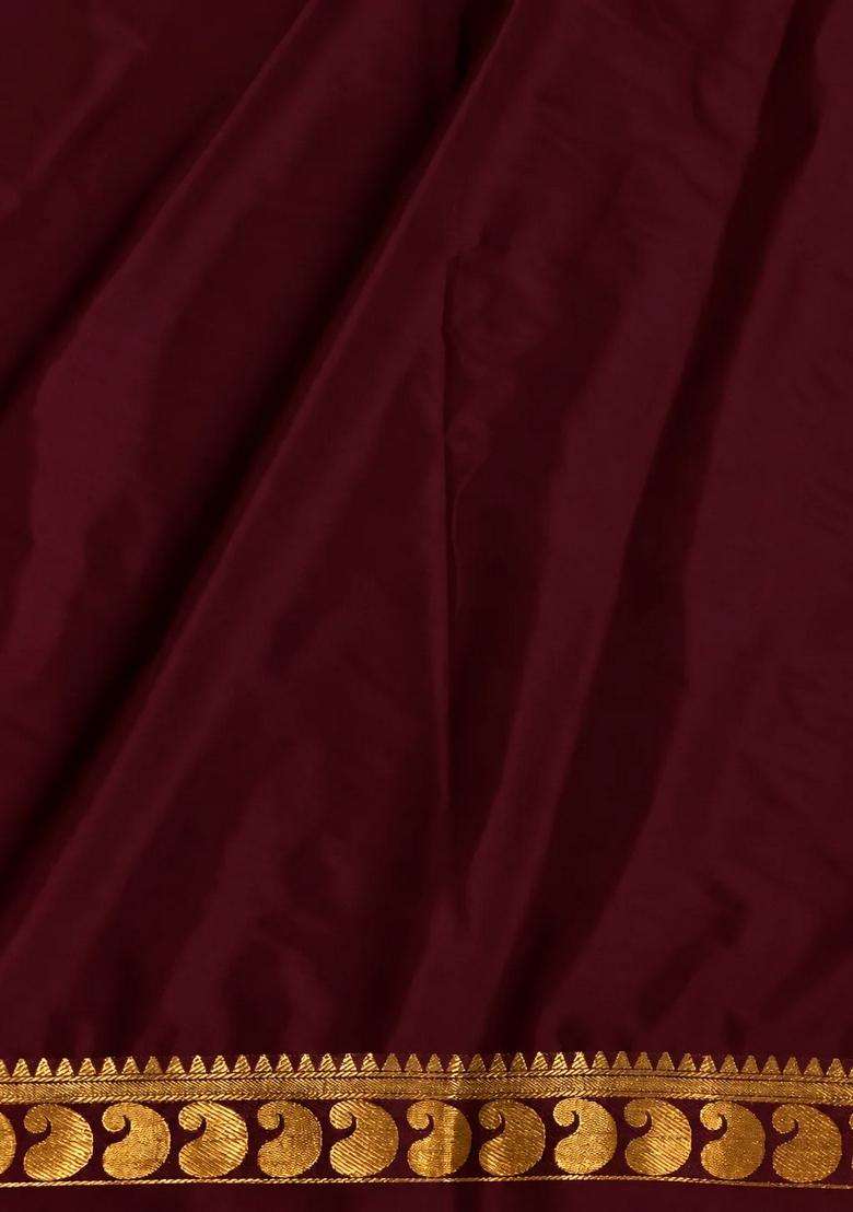 Brown Semi Mysore Crepe Silk Saree With Traditional Woven Design For Women - Indya