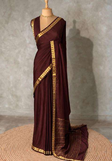 Brown Semi Mysore Crepe Silk Saree With Traditional Woven Design For Women