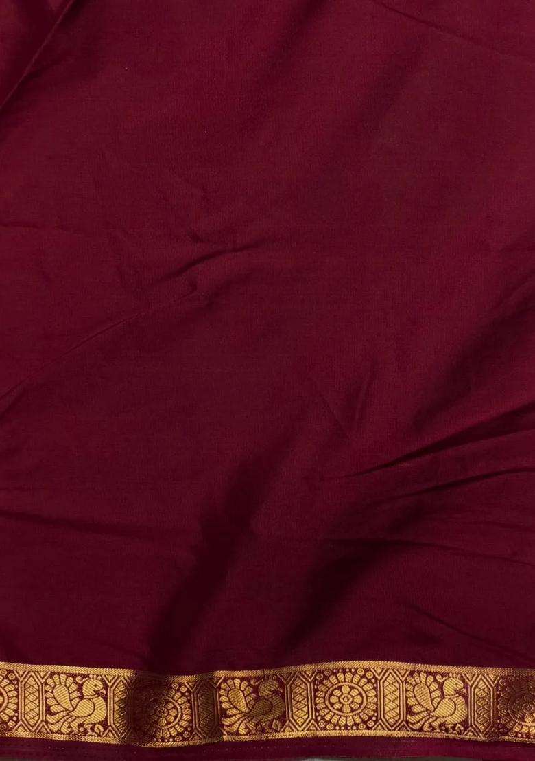 Wine Semi Mysore Crepe Silk Saree With Traditional Woven Design For Women - Indya