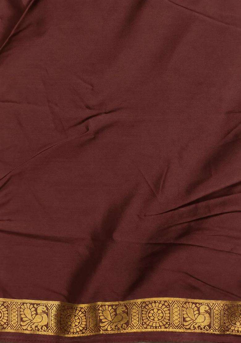 Brown Semi Mysore Crepe Silk Saree With Traditional Woven Design For Women - Indya