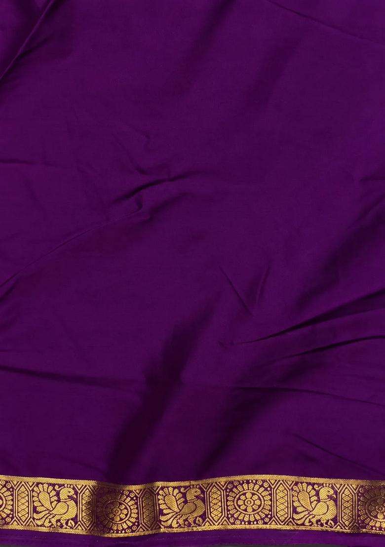 Violet Semi Mysore Crepe Silk Saree With Traditional Woven Design For Women - Indya