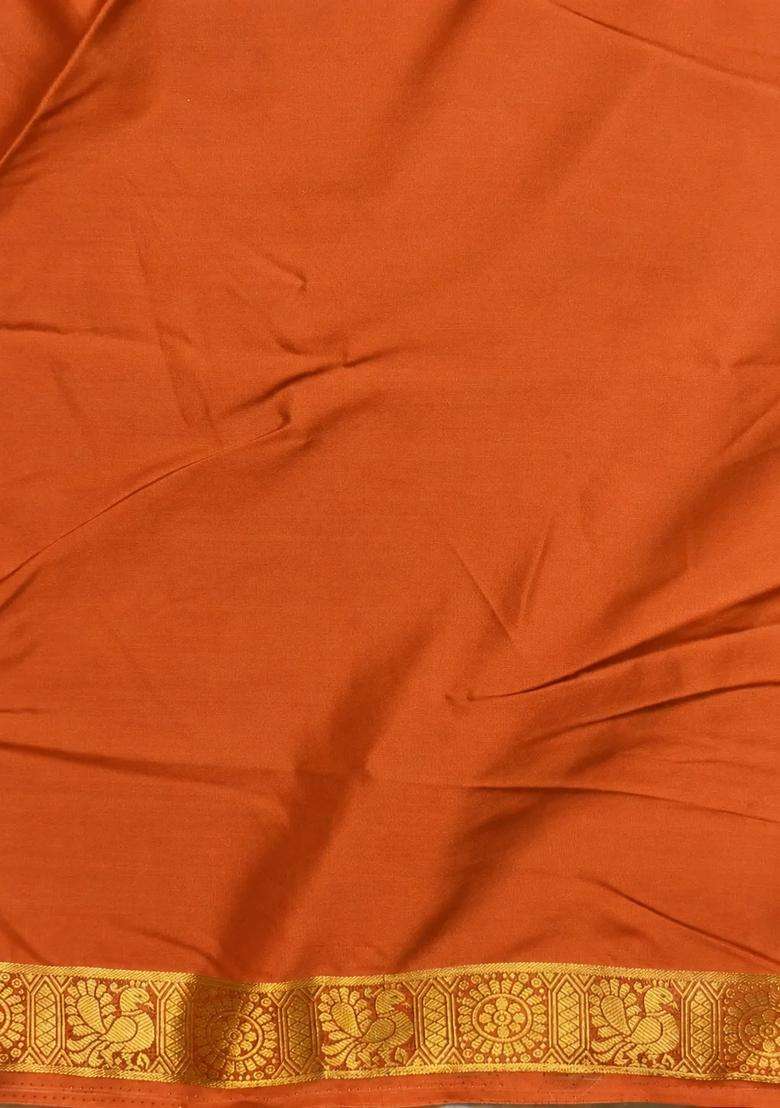 Orange Semi Mysore Crepe Silk Saree With Traditional Woven Design For Women - Indya