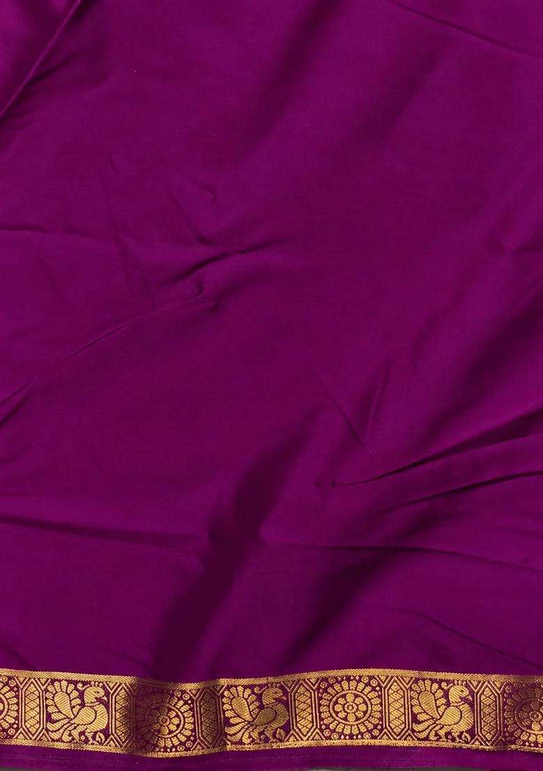 Wine Semi Mysore Crepe Silk Saree With Traditional Woven Design For Women - Indya