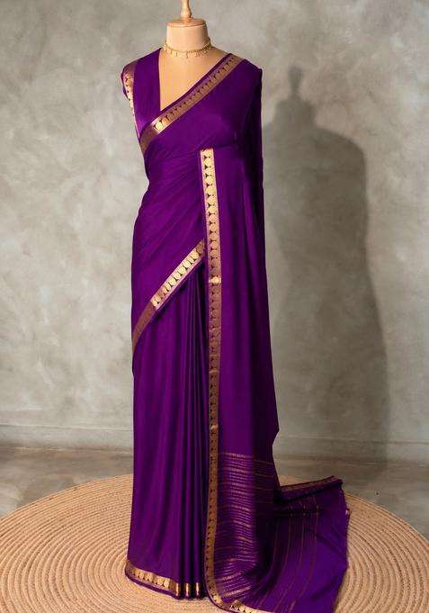 Wine Semi Mysore Crepe Silk Saree With Traditional Woven Design For Women
