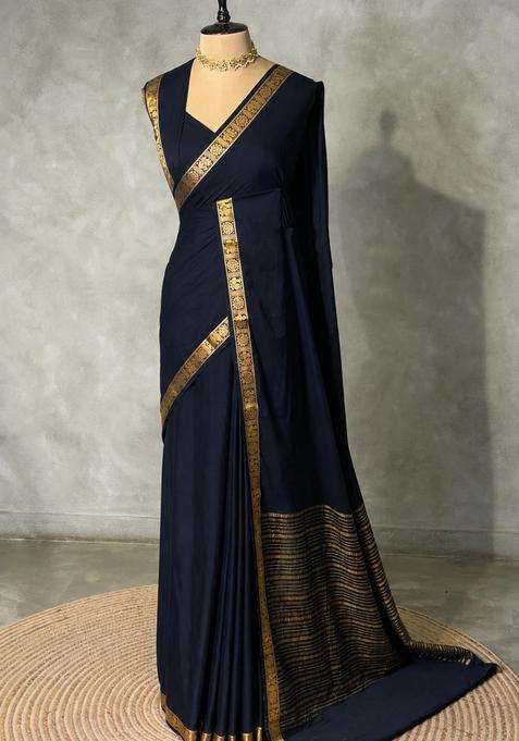 Blue Semi Mysore Crepe Silk Saree With Traditional Woven Design For Women