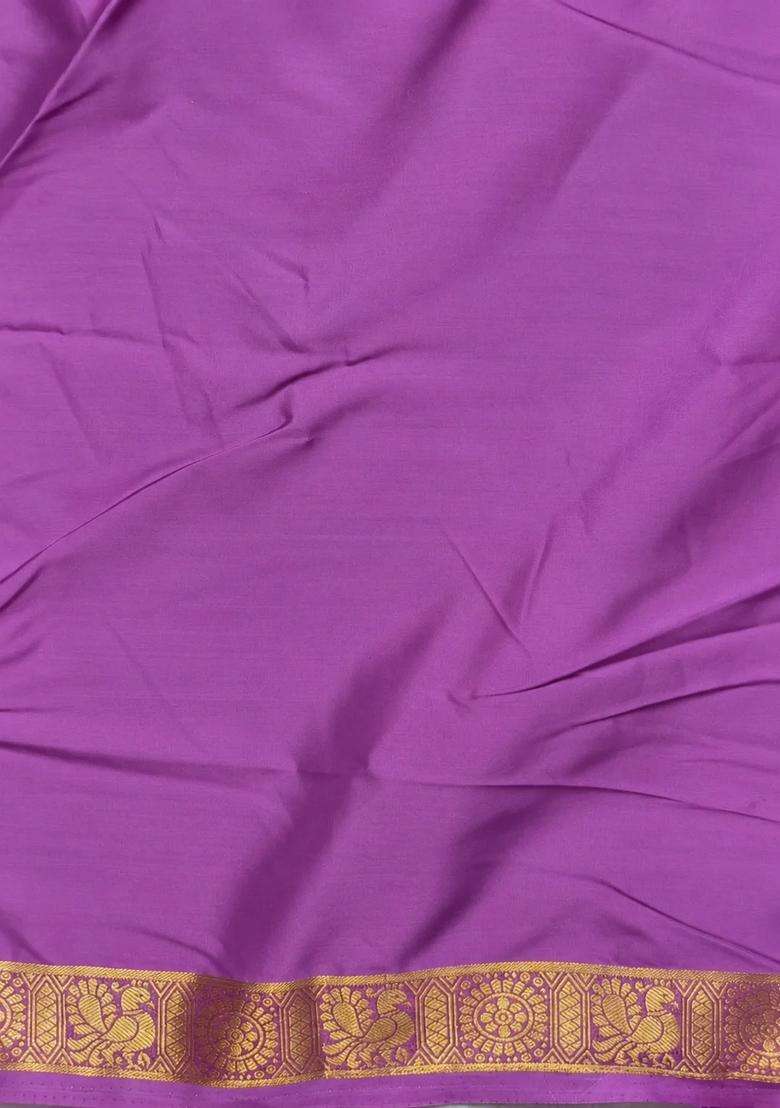 Purple Semi Mysore Crepe Silk Saree With Traditional Woven Design For Women - Indya
