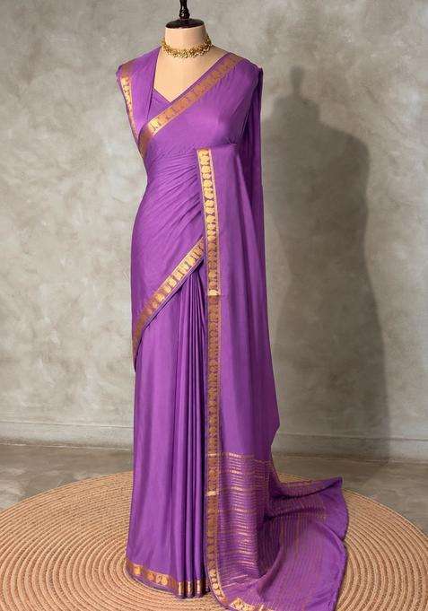 Purple Semi Mysore Crepe Silk Saree With Traditional Woven Design For Women