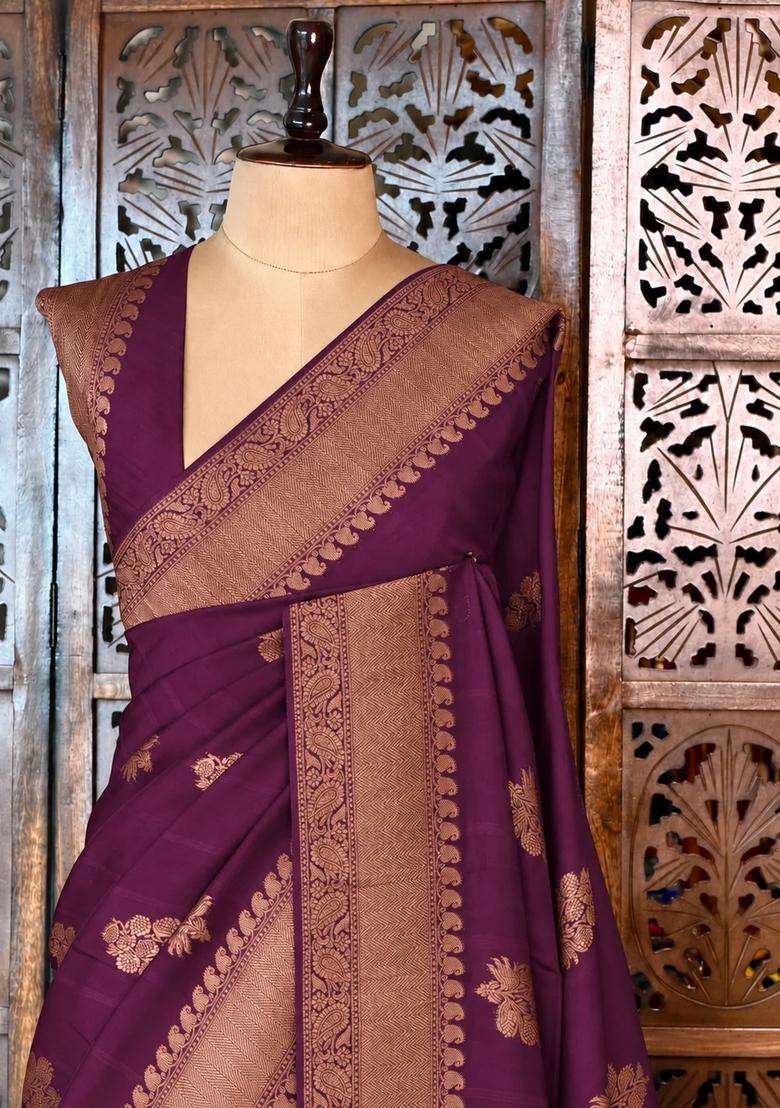 Deep Wine Premium Tusser Silk Tussar Saree With Traditional Woven Design For Women - Indya