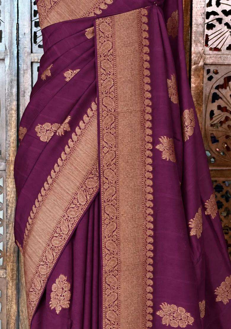 Deep Wine Premium Tusser Silk Tussar Saree With Traditional Woven Design For Women - Indya