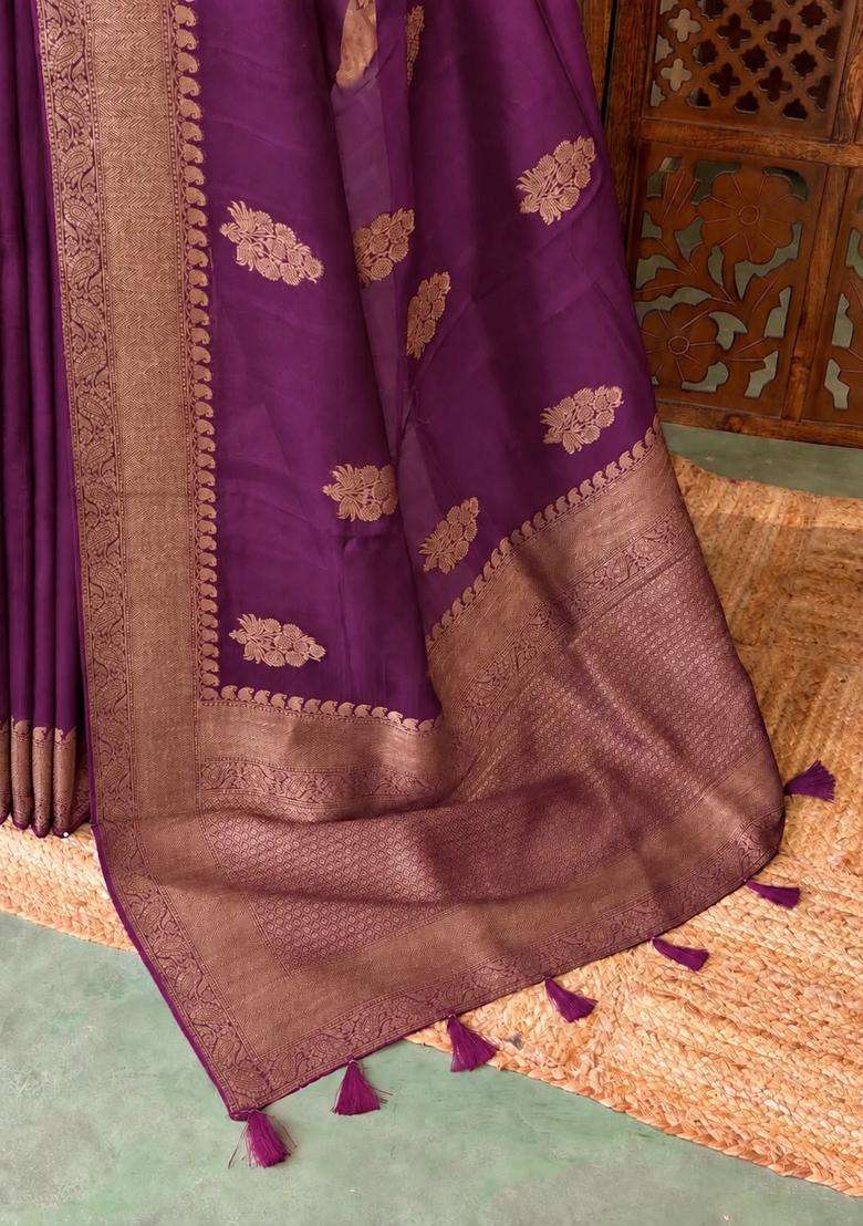 Deep Wine Premium Tusser Silk Tussar Saree With Traditional Woven Design For Women - Indya