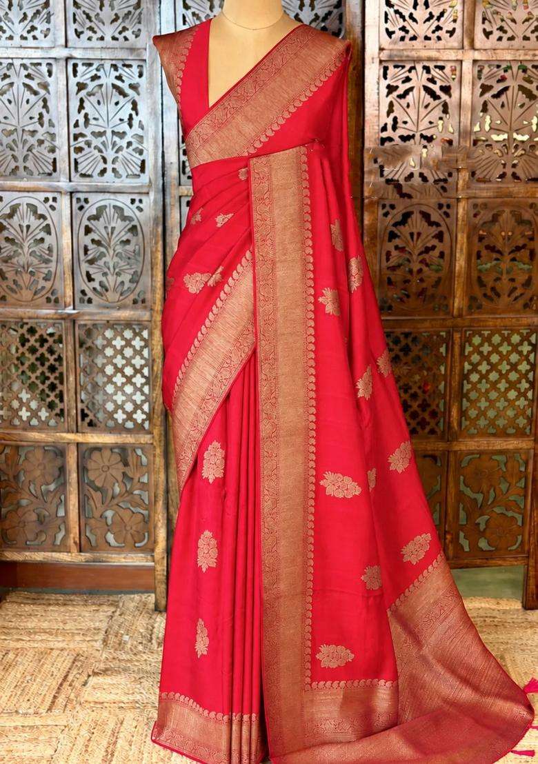 Red Wine Premium Tusser Silk Tussar Saree With Traditional Woven Design For Women - Indya