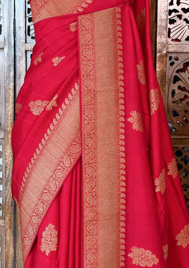 Red Wine Premium Tusser Silk Tussar Saree With Traditional Woven Design For Women - Indya