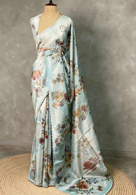 Pastal Blue Pure Soft Tissue Silk Saree Pbrrup With Traditional Woven Design For Women