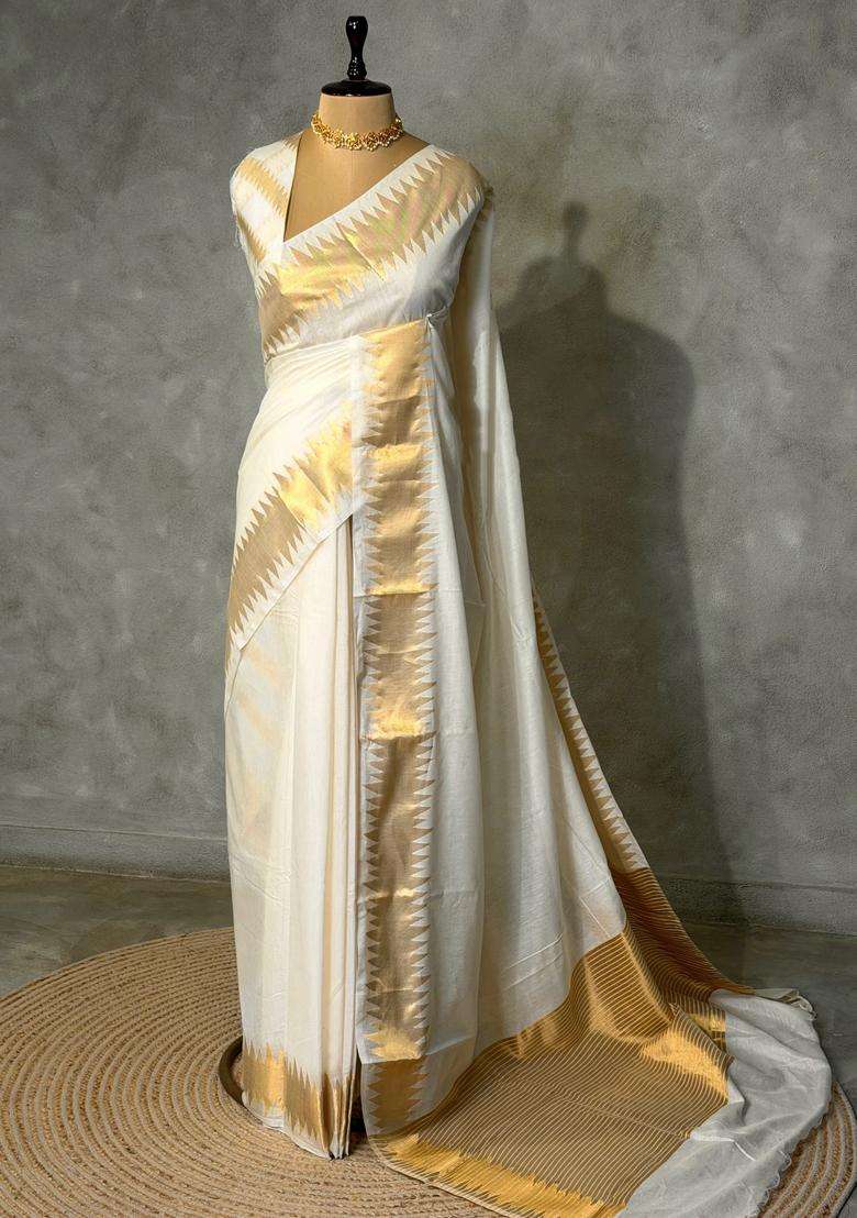 Offwhite Chanderi Silk Cotton Saree With Traditional Woven Design For Women - Indya