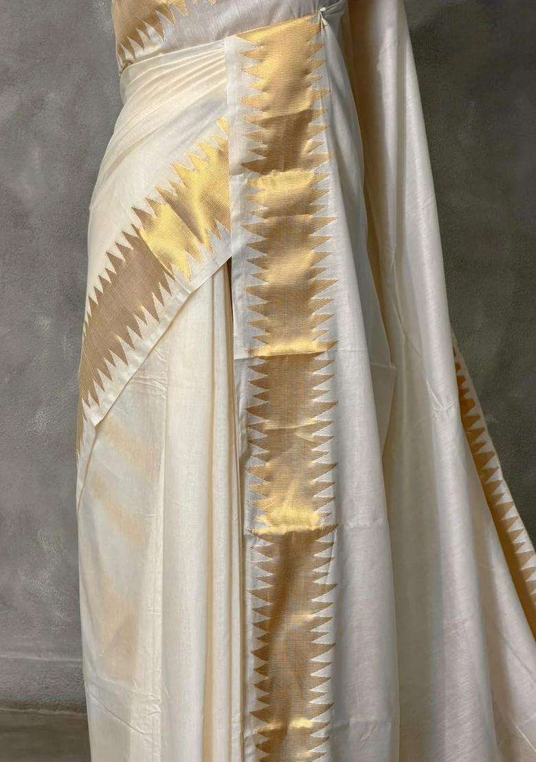 Offwhite Chanderi Silk Cotton Saree With Traditional Woven Design For Women - Indya