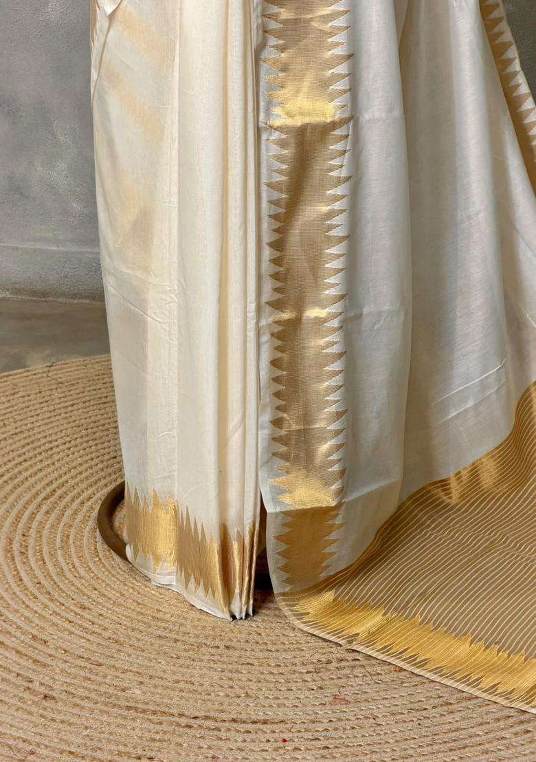 Offwhite Chanderi Silk Cotton Saree With Traditional Woven Design For Women - Indya