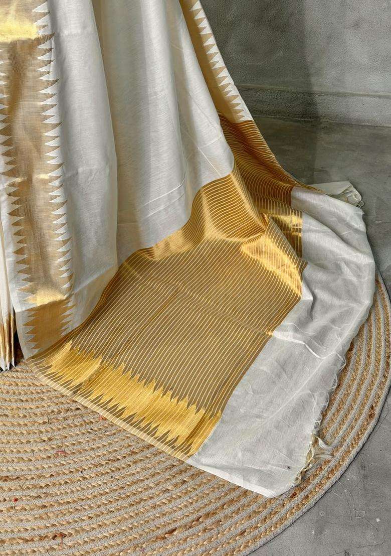 Offwhite Chanderi Silk Cotton Saree With Traditional Woven Design For Women - Indya