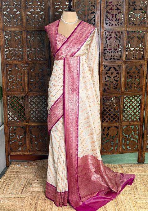 Sandal And Magenta Khadial Tissue Banarasi Silk Saree With Traditional Woven Design For Women