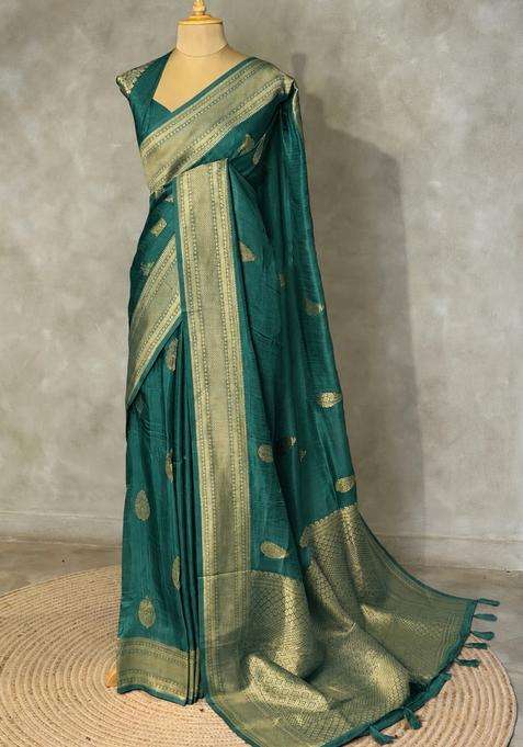 Peacock Green Viscose Silk Saree With Traditional Woven Design For Women