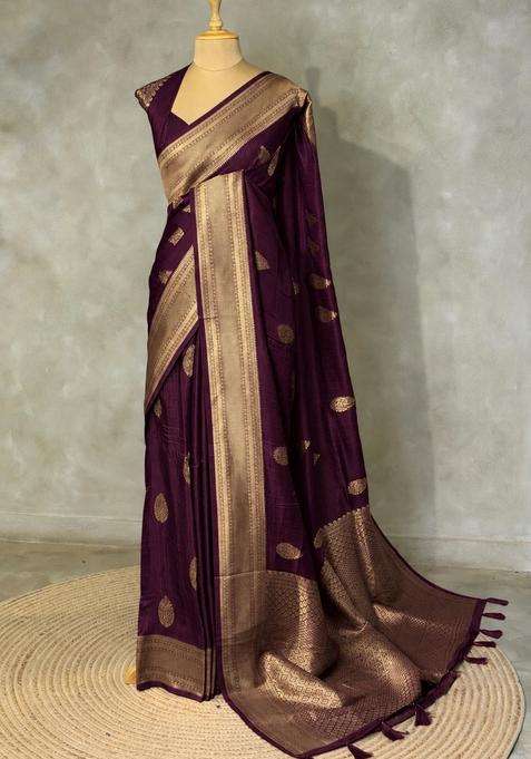 Deep Wine Viscose Silk Saree With Traditional Woven Design For Women