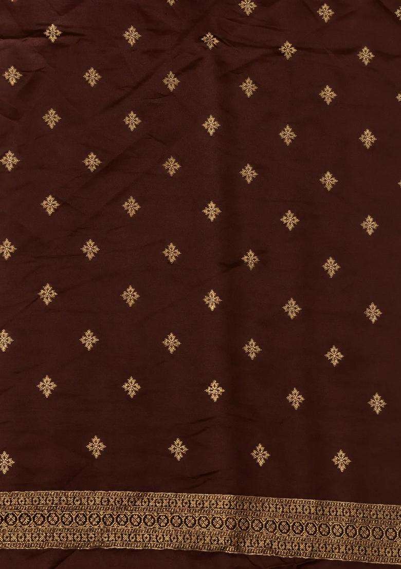 Brown Banarasi Satin Silk Saree With Traditional Woven Design For Women - Indya